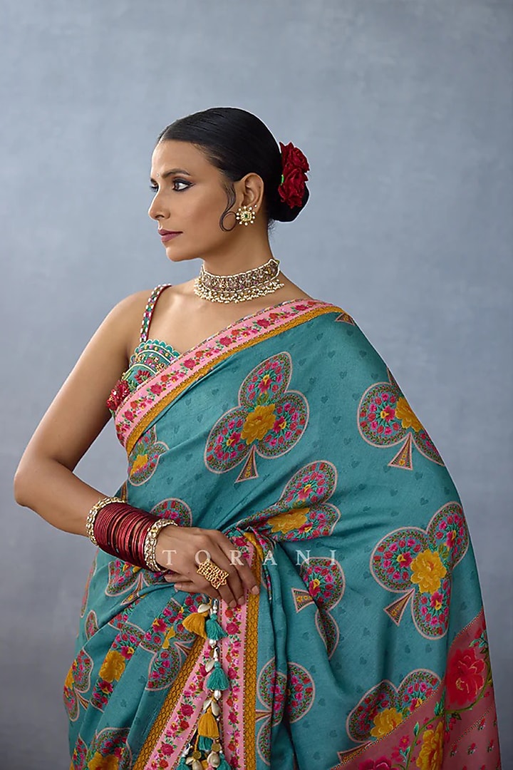 Aqua Silk Digital Printed Wedding Saree by TORANI at Pernia's Pop Up Shop
