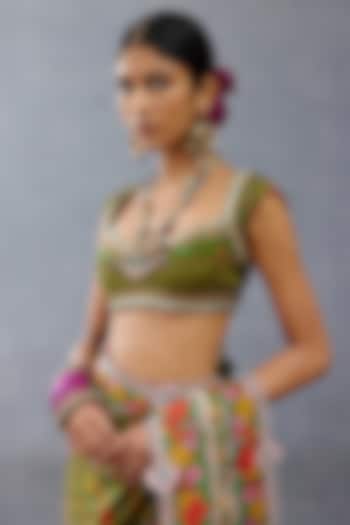 Green South Silk Slub Digital Printed Blouse by TORANI at Pernia's Pop Up Shop