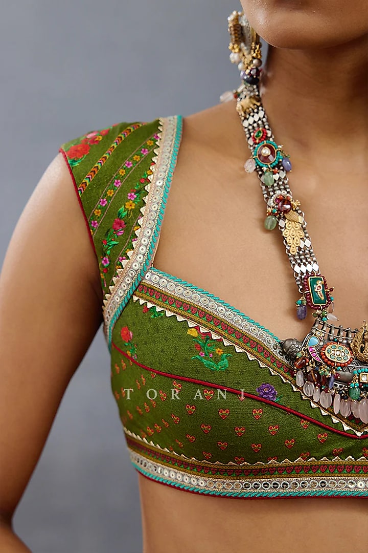 Green South Silk Slub Digital Printed Blouse by TORANI at Pernia's Pop Up Shop