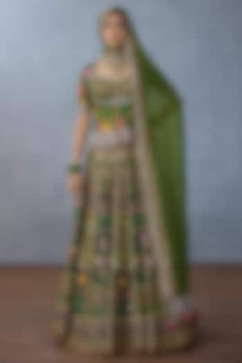 Green Organza & Jeni Silk Embellished Bridal Lehenga Set by TORANI at Pernia's Pop Up Shop