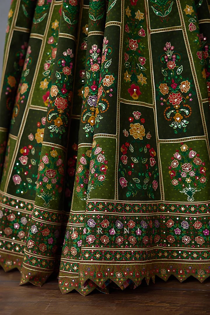 Green Organza & Jeni Silk Embellished Bridal Lehenga Set by TORANI at Pernia's Pop Up Shop