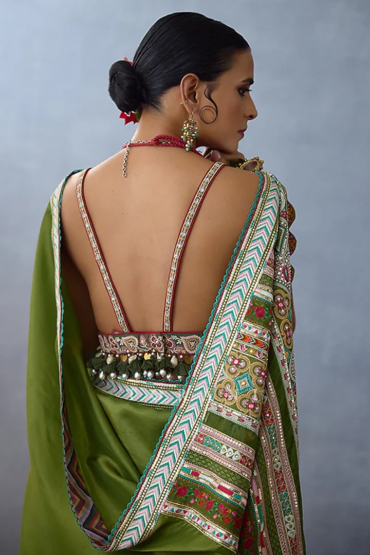 Green Slub Silk Embellished Blouse by TORANI at Pernia's Pop Up Shop