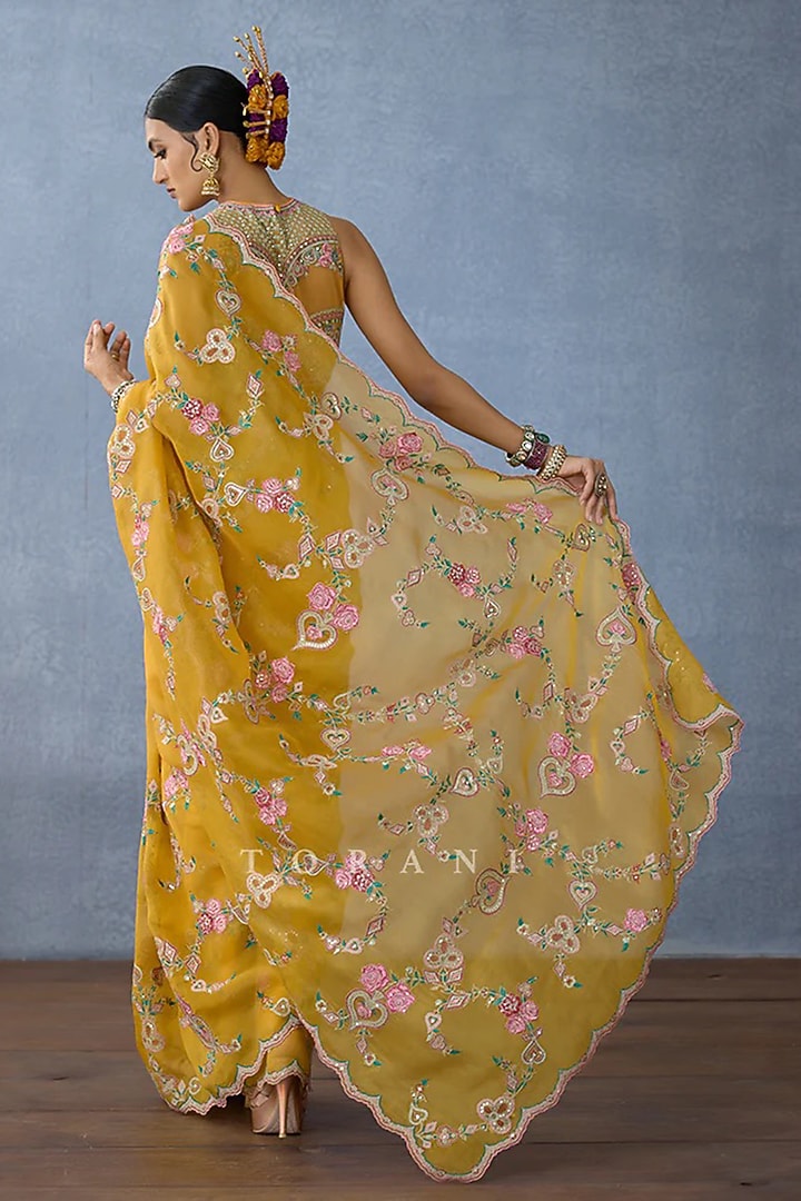 Yellow Organza Embroidered Reception Saree by TORANI at Pernia's Pop Up Shop