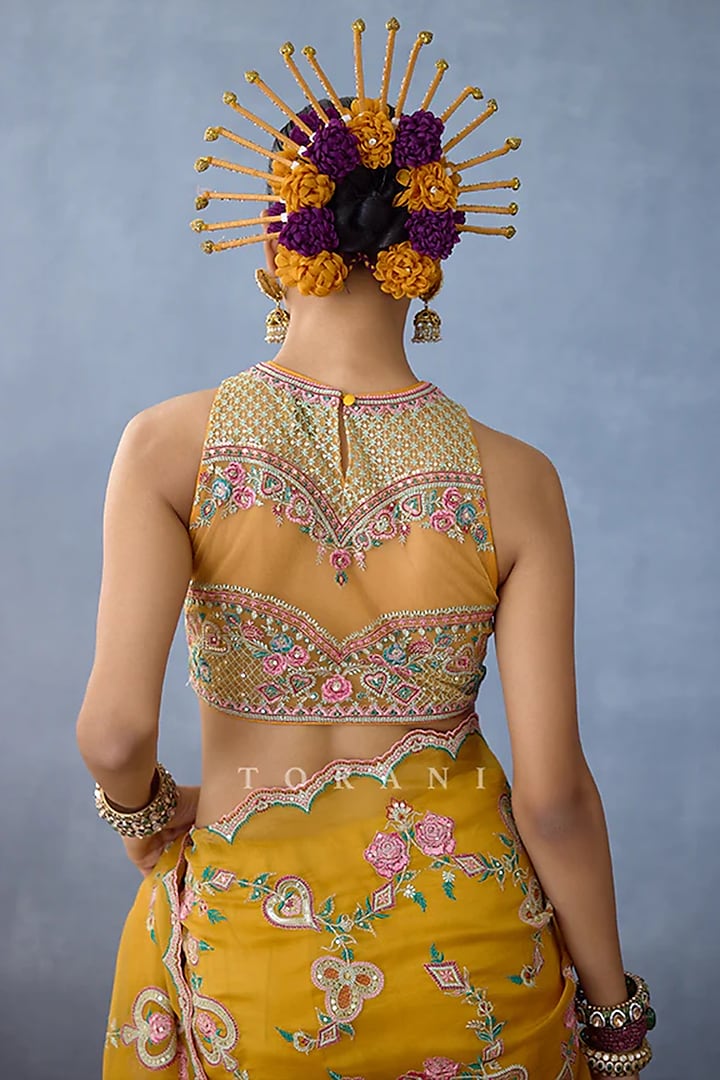 Yellow Butterfly Net Embroidered Blouse by TORANI at Pernia's Pop Up Shop