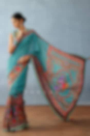 Aqua Jeni Silk Digital Printed Wedding Saree by TORANI at Pernia's Pop Up Shop