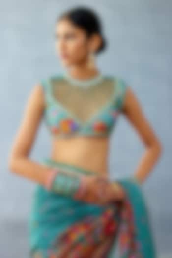 Aqua Blue Butterfly Net Embroidered Blouse by TORANI at Pernia's Pop Up Shop