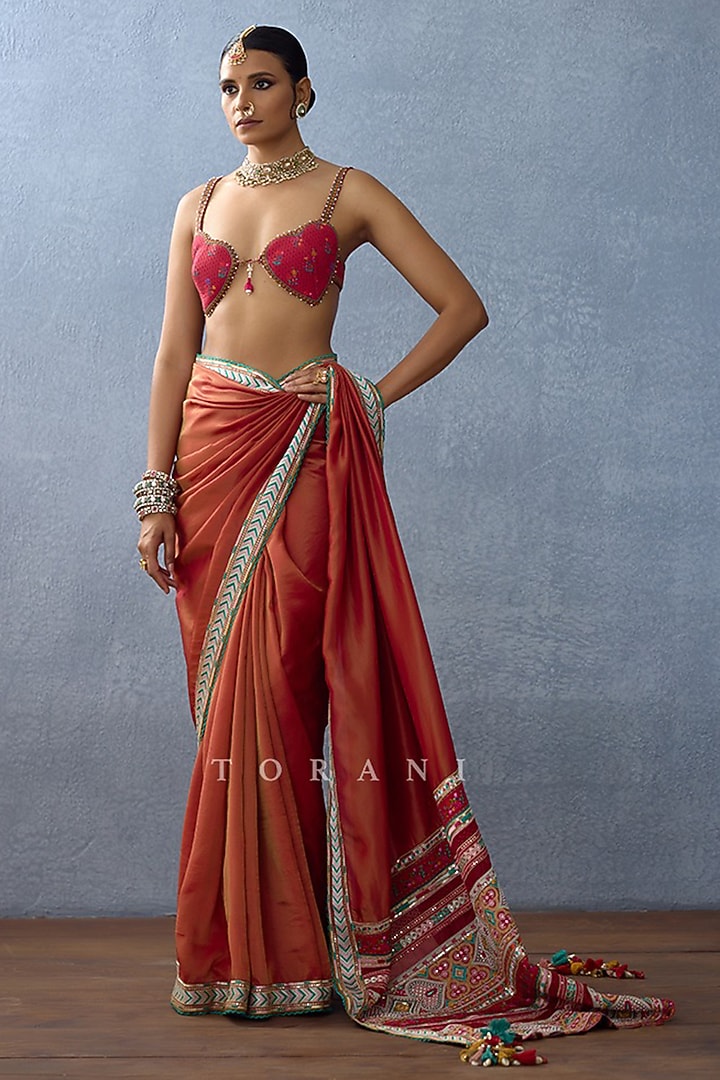 Orange Tissue Embroidered Wedding Saree by TORANI at Pernia's Pop Up Shop