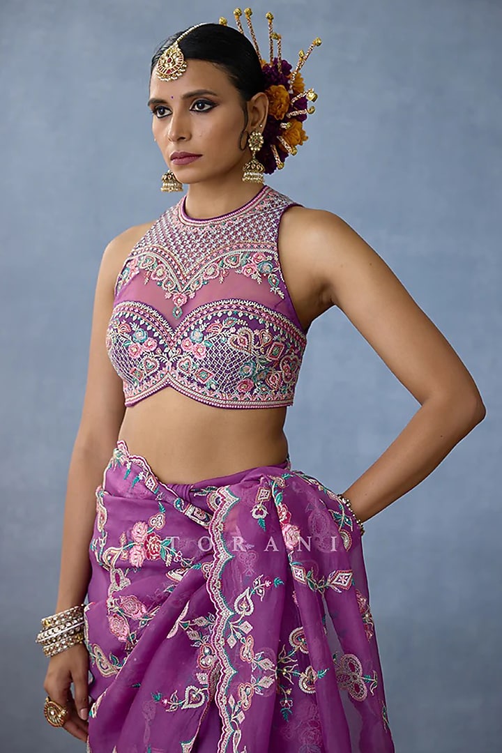 Purple Butterfly Net Embroidered Blouse by TORANI at Pernia's Pop Up Shop