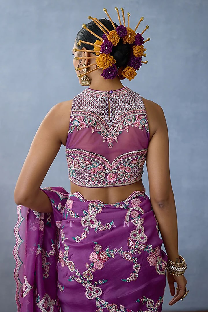 Purple Butterfly Net Embroidered Blouse by TORANI at Pernia's Pop Up Shop