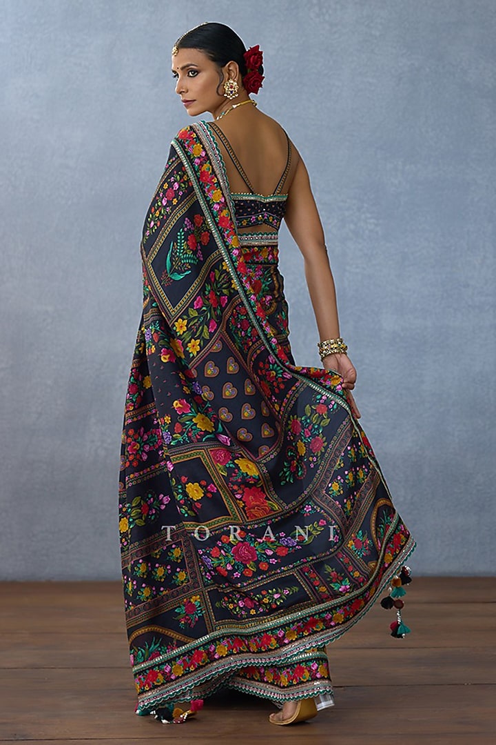 Black Handwoven Chanderi Digital Printed Wedding Saree by TORANI at Pernia's Pop Up Shop