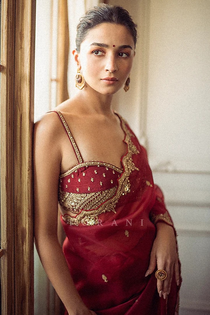 Red Silk Organza & Lycra Reception Saree Set by TORANI at Pernia's Pop Up Shop
