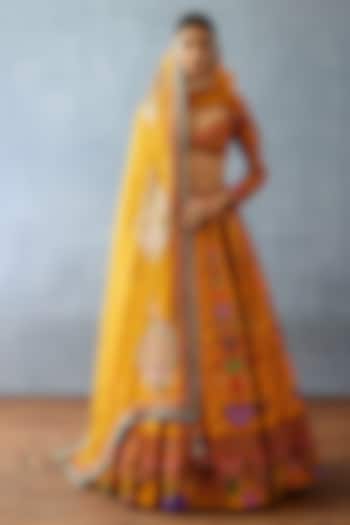 Yellow Jeni Silk & Organza Floral Digital Printed Wedding Lehenga Set by TORANI at Pernia's Pop Up Shop