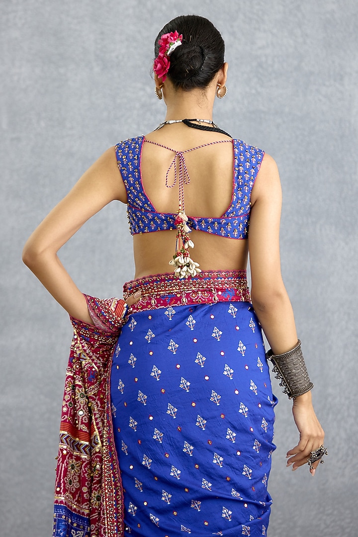 Blue Silk Motif Embroidered Blouse by TORANI at Pernia's Pop Up Shop