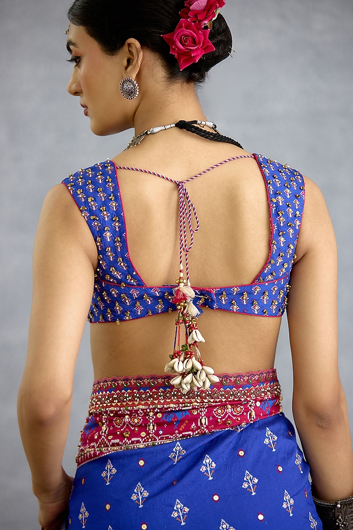 Blue Silk Motif Embroidered Blouse by TORANI at Pernia's Pop Up Shop