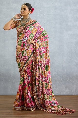 Multi-Colored Diamond Silk Patola Printed Saree by TORANI