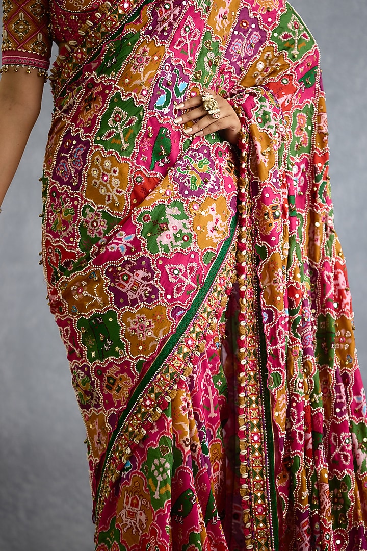 Multi-Colored Diamond Silk Patola Printed Bridal Saree by TORANI at Pernia's Pop Up Shop