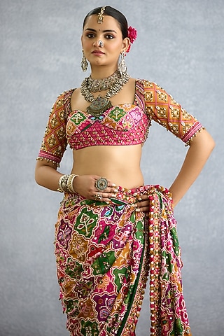 Multi-Colored Diamond Silk Patola Printed Blouse by TORANI