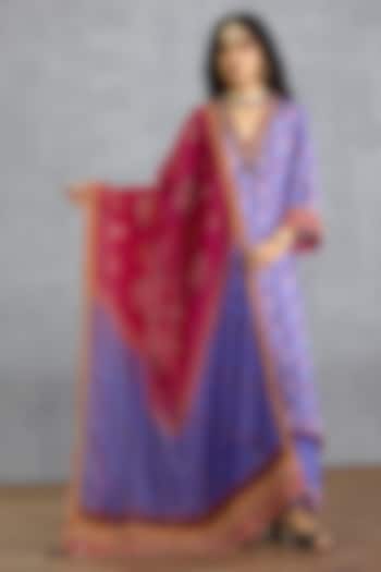 Blue Muslin Silk Patola Motif Printed Kurta Set by TORANI at Pernia's Pop Up Shop