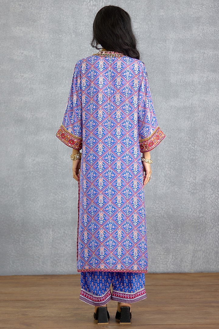 Blue Muslin Silk Patola Printed Wedding Sharara Set by Torani at Pernia's Pop Up Shop