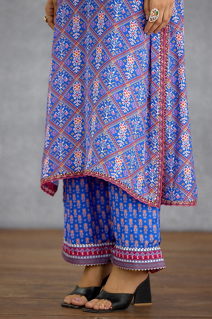Blue Muslin Silk Patola Printed Wedding Sharara Set by Torani at Pernia's Pop Up Shop