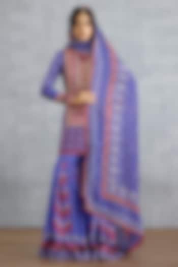 Blue Dola Silk Patola Printed Bridal Sharara Set by TORANI at Pernia's Pop Up Shop