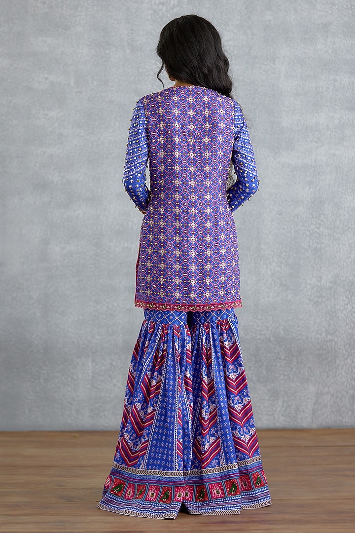 Blue Dola Silk Patola Printed Bridal Sharara Set by TORANI at Pernia's Pop Up Shop