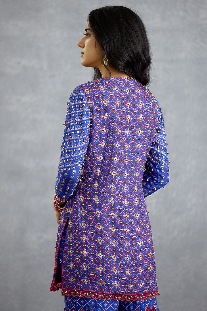 Blue Dola Silk Patola Printed Bridal Sharara Set by TORANI at Pernia's Pop Up Shop