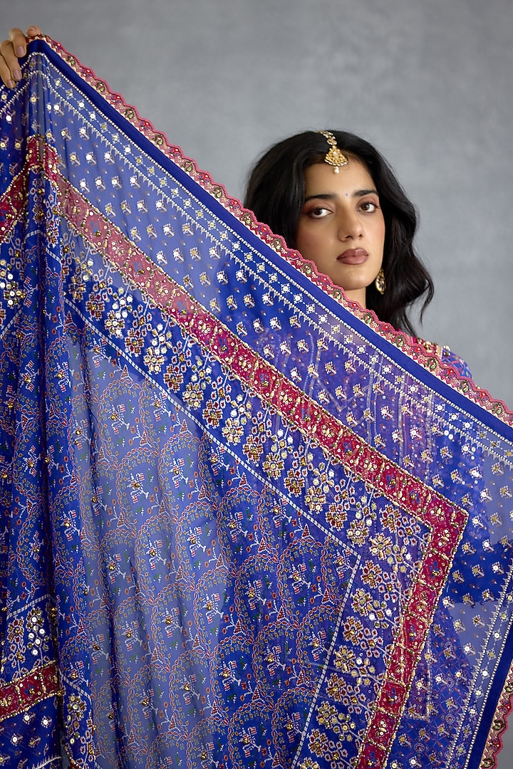 Blue Dola Silk Patola Printed Bridal Sharara Set by TORANI at Pernia's Pop Up Shop
