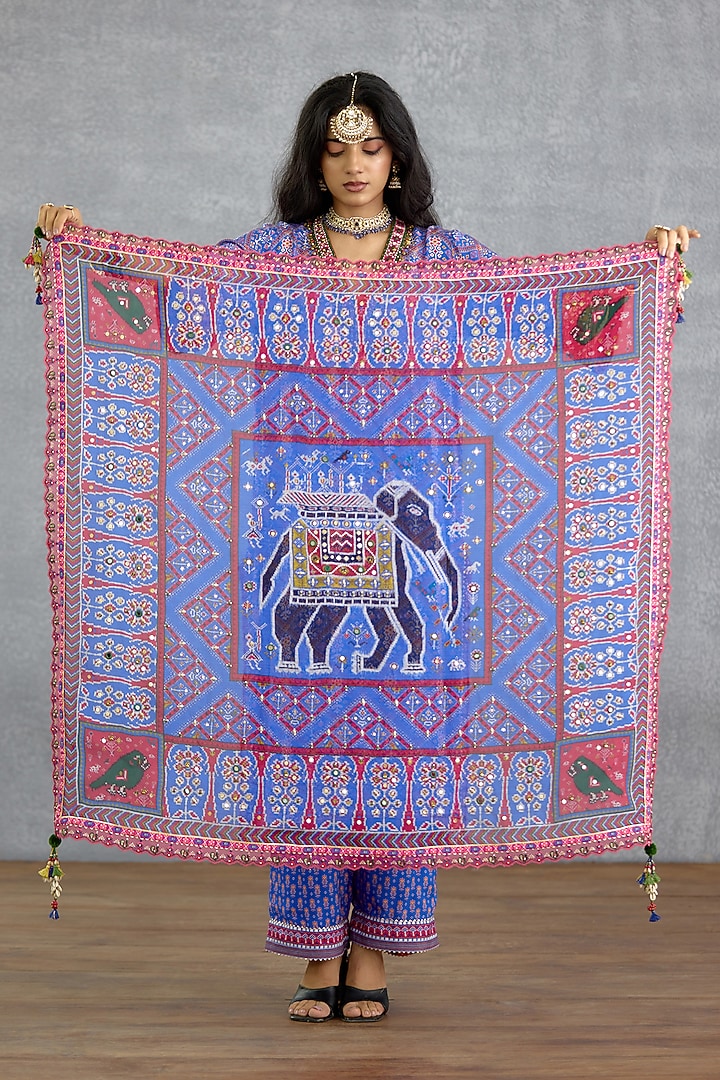 Blue Organza Motif Printed Scarf by TORANI at Pernia's Pop Up Shop