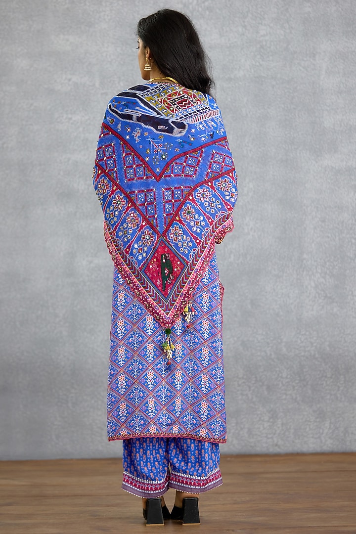 Blue Organza Motif Printed Scarf by TORANI at Pernia's Pop Up Shop