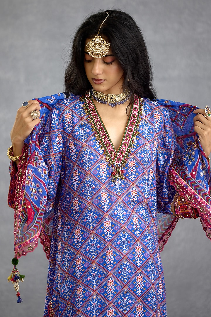 Blue Organza Motif Printed Scarf by TORANI at Pernia's Pop Up Shop