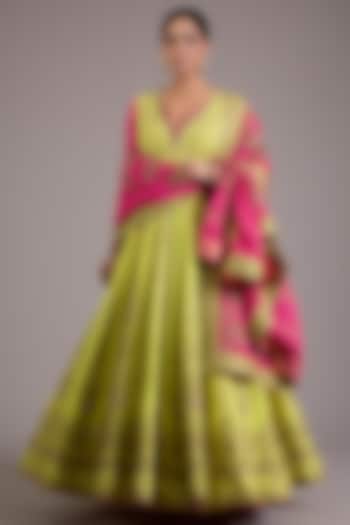 Lime Green Chinon Georgette Dori Embellished Bridal Anarkali Set by TORANI at Pernia's Pop Up Shop
