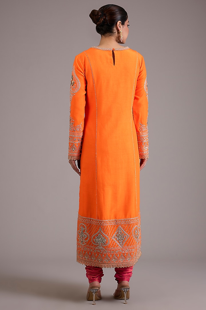 Orange Jeni Silk Zari Embellished Kurta Set by TORANI at Pernia's Pop Up Shop