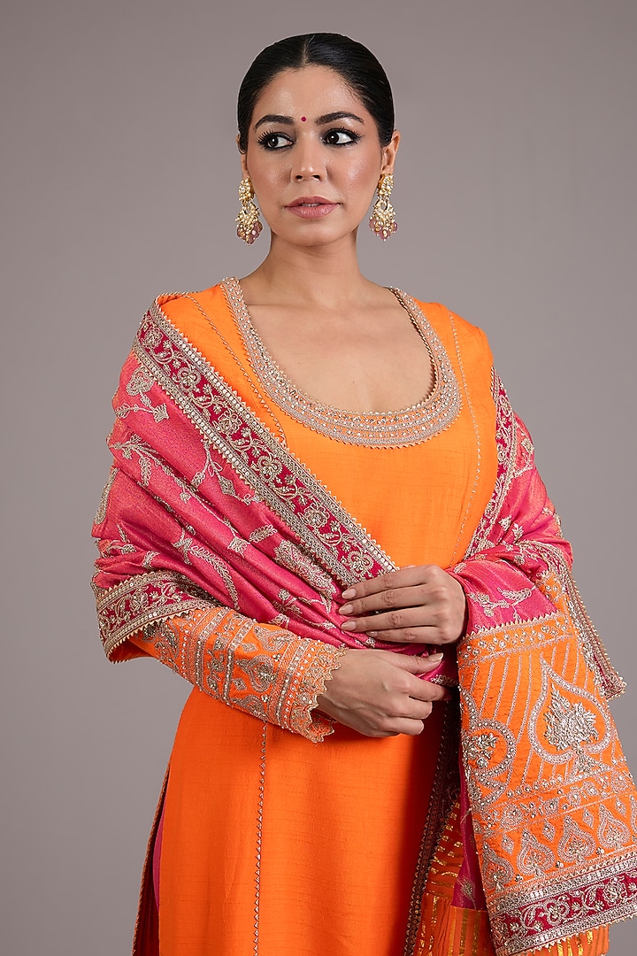 Orange Jeni Silk Zari Embellished Kurta Set by TORANI at Pernia's Pop Up Shop