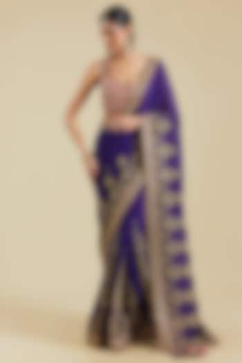 Purple Georgette Embroidered Bridal Saree Set by Torani at Pernia's Pop Up Shop
