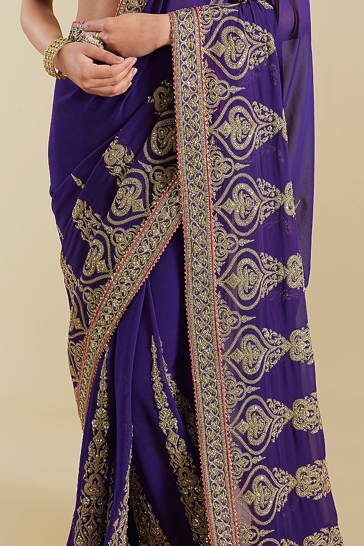 Purple Georgette Embroidered Bridal Saree Set by Torani at Pernia's Pop Up Shop