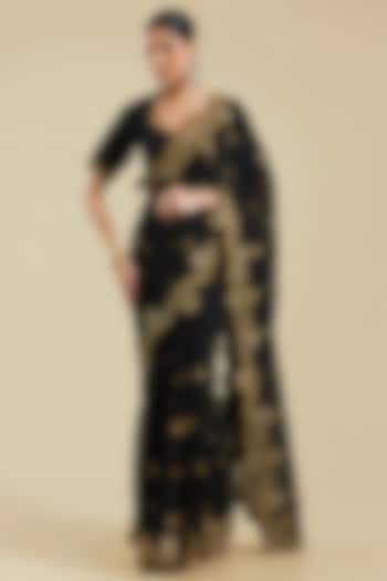 Black Georgette Embroidered Reception Saree Set by Torani at Pernia's Pop Up Shop