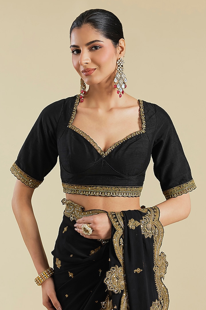 Black Georgette Embroidered Reception Saree Set by Torani at Pernia's Pop Up Shop