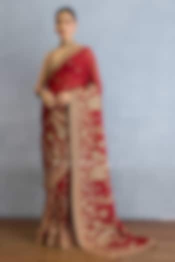 Red Georgette Embroidered Bridal Saree Set by TORANI at Pernia's Pop Up Shop
