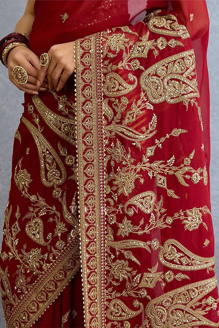 Red Georgette Embroidered Bridal Saree Set by TORANI at Pernia's Pop Up Shop
