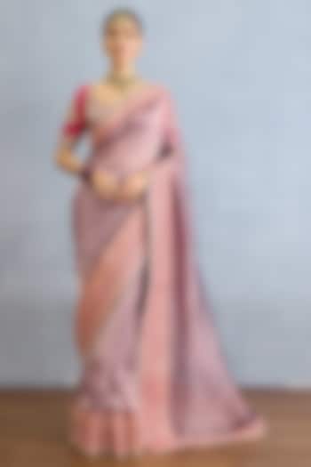 Dusty Mauve Shimmer Organza Tissue Pearl Embroidered Bridal Saree Set by Torani at Pernia's Pop Up Shop