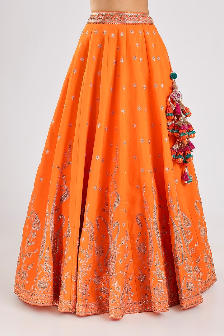 Orange Jeni Silk Zari Embroidered Bridal Lehenga Set by TORANI at Pernia's Pop Up Shop
