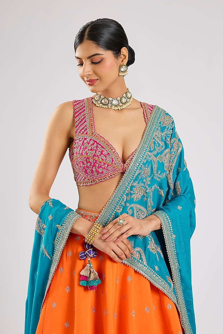 Orange Jeni Silk Zari Embroidered Bridal Lehenga Set by TORANI at Pernia's Pop Up Shop