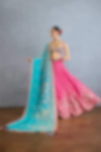 Pink Viscose Organza Embroidered Bridal Lehenga Set by TORANI at Pernia's Pop Up Shop