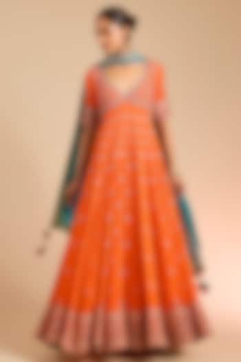 Orange Chinon Georgette Bridal Anarkali Set by Torani at Pernia's Pop Up Shop
