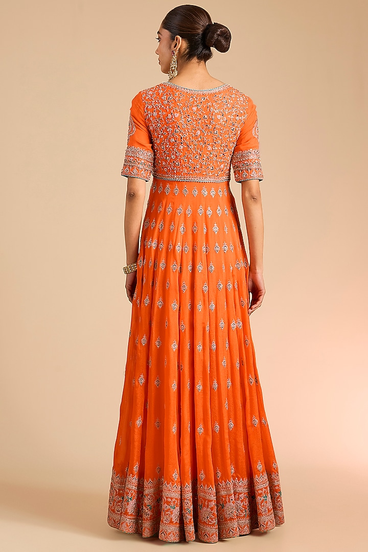 Orange Chinon Georgette Bridal Anarkali Set by Torani at Pernia's Pop Up Shop