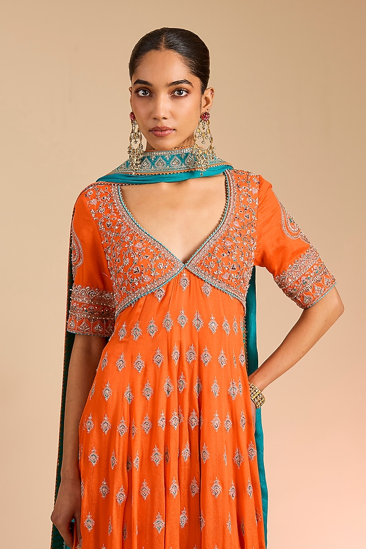 Orange Chinon Georgette Bridal Anarkali Set by Torani at Pernia's Pop Up Shop