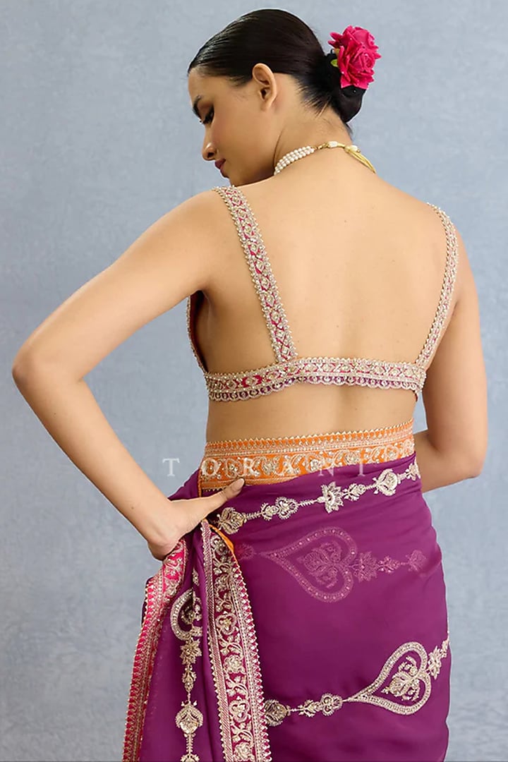 Purple Georgette Dori Embroidered Bridal Saree Set by TORANI at Pernia's Pop Up Shop