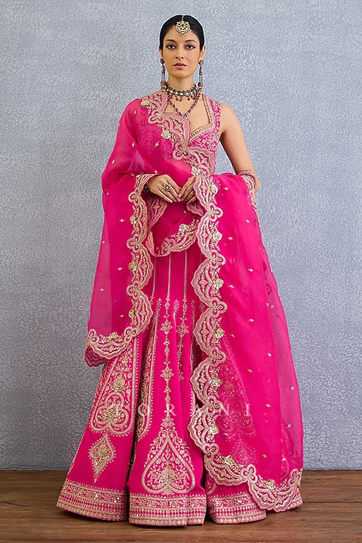 Pink Organza Embroidered Bridal Lehenga Set by TORANI at Pernia's Pop Up Shop