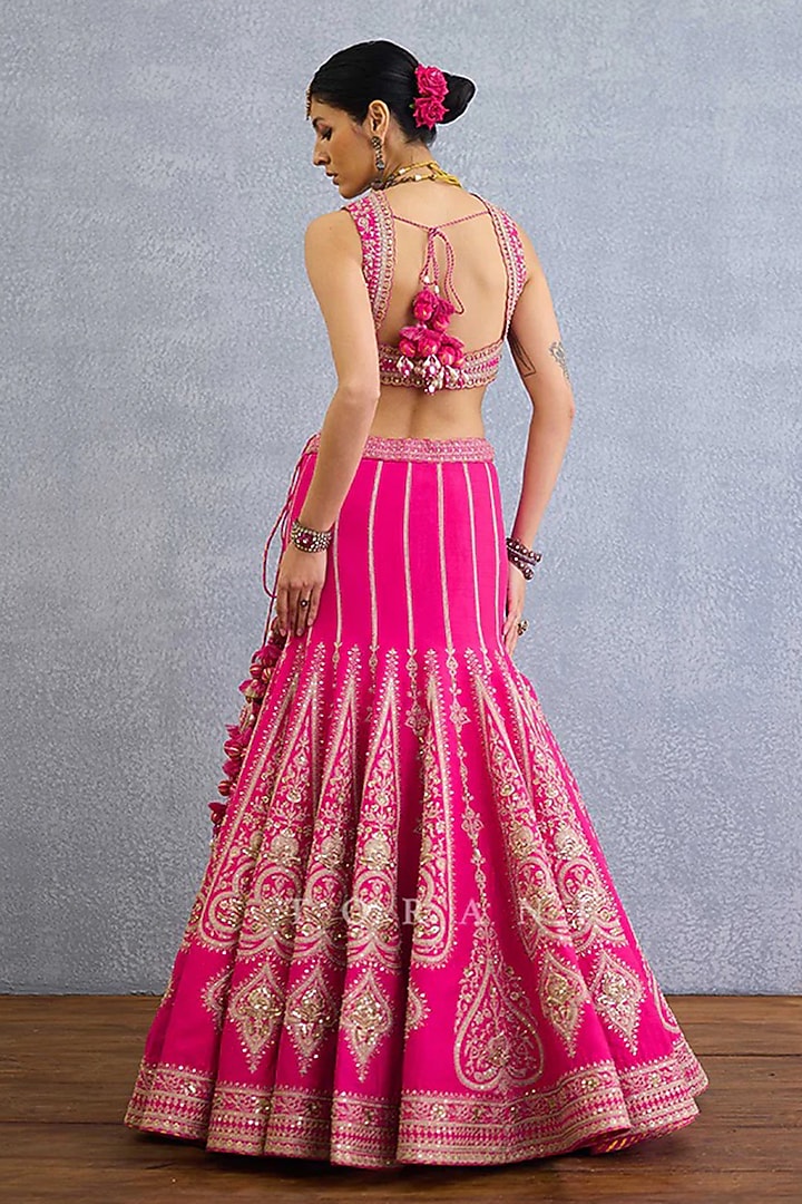 Pink Organza Embroidered Bridal Lehenga Set by TORANI at Pernia's Pop Up Shop